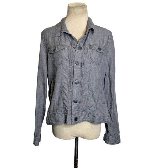 Tahari gray long sleeves snap buttoned lightweight jacket size M - Picture 1 of 9